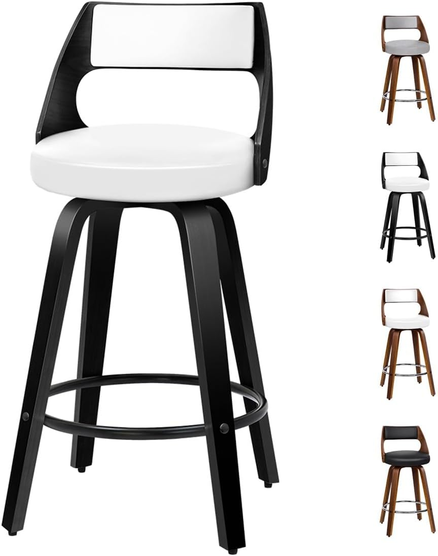 ALFORDSON Bar Stools 2X Swivel Kitchen Stool 65Cm Seat Height Wooden Counter Stool with Footrest and Adjustable Leg Levelers Leather Leather Dining Chairs for Home Bar Dining Room (Eden White)