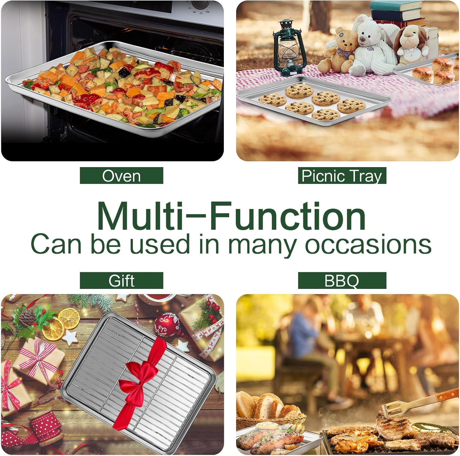 Small Baking Sheet with Cooling Rack Set [2 Baking Pans + 2 Wire Racks], CEKEE Stainless Steel Cookie Sheets for Baking, Heavy Duty & Dishwasher Safe Baking Sheets for Oven, Size 9 X 7 X 1 Inch image number 4