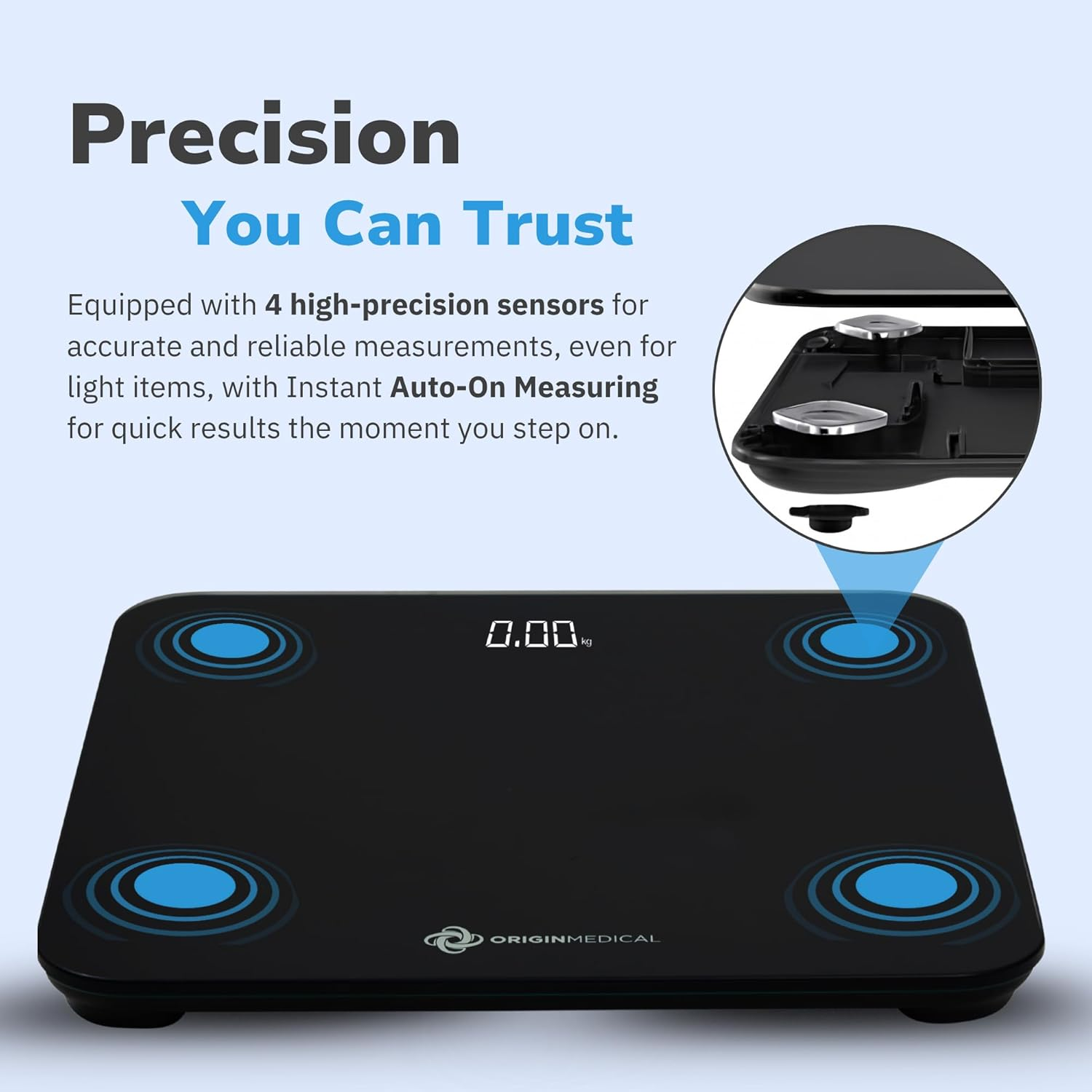 Origin Medical Digital Bathroom Scales &ndash; Premium Glass Design, High-Precision Sensors & Bluetooth Connectivity for Accurate Weight Tracking image number 5