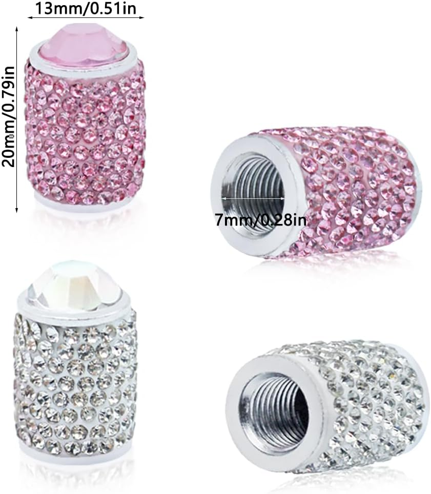 8 Pack Tire Valve Caps, SENHAI Handmade Crystal Rhinestone Diamonds Sparkly Tire Covers, Shiny Dustproof Car Accessories, Car/Motorcycle/Bicycle Universal-White and Pink image number 6