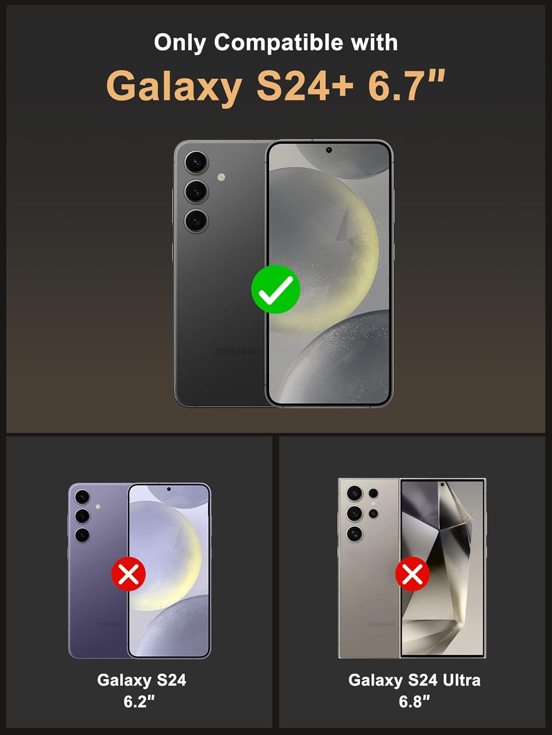 Vihibii for Samsung Galaxy S24 plus Case with Card Holder (4 Cards) & Slide Camera Cover & Kickstand, Shockproof Rugged Hard Back & TPU Soft Edge Wallet Case for Galaxy S24 plus 5G 6.7" 2024, Black