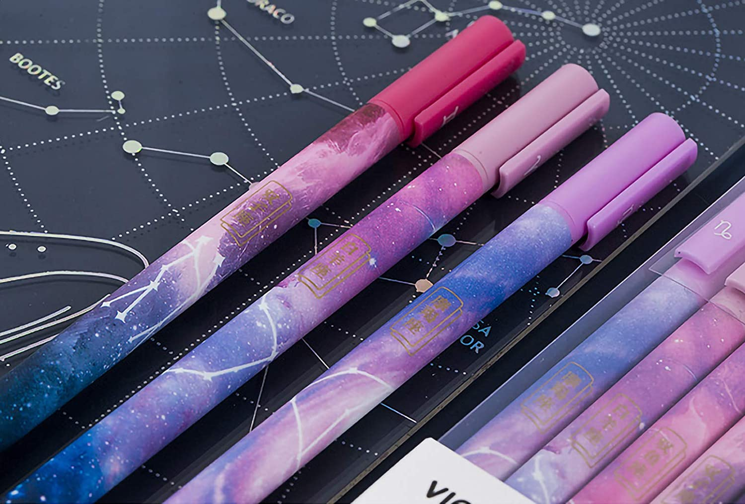 12Pcs Constellation Gel Ink Pens, Creative Galaxy Pens, 0.5Mm Extra-Fine Ballpoint Pen, Promotional Gift Stationery School Office Supply (Black Ink) image number 3