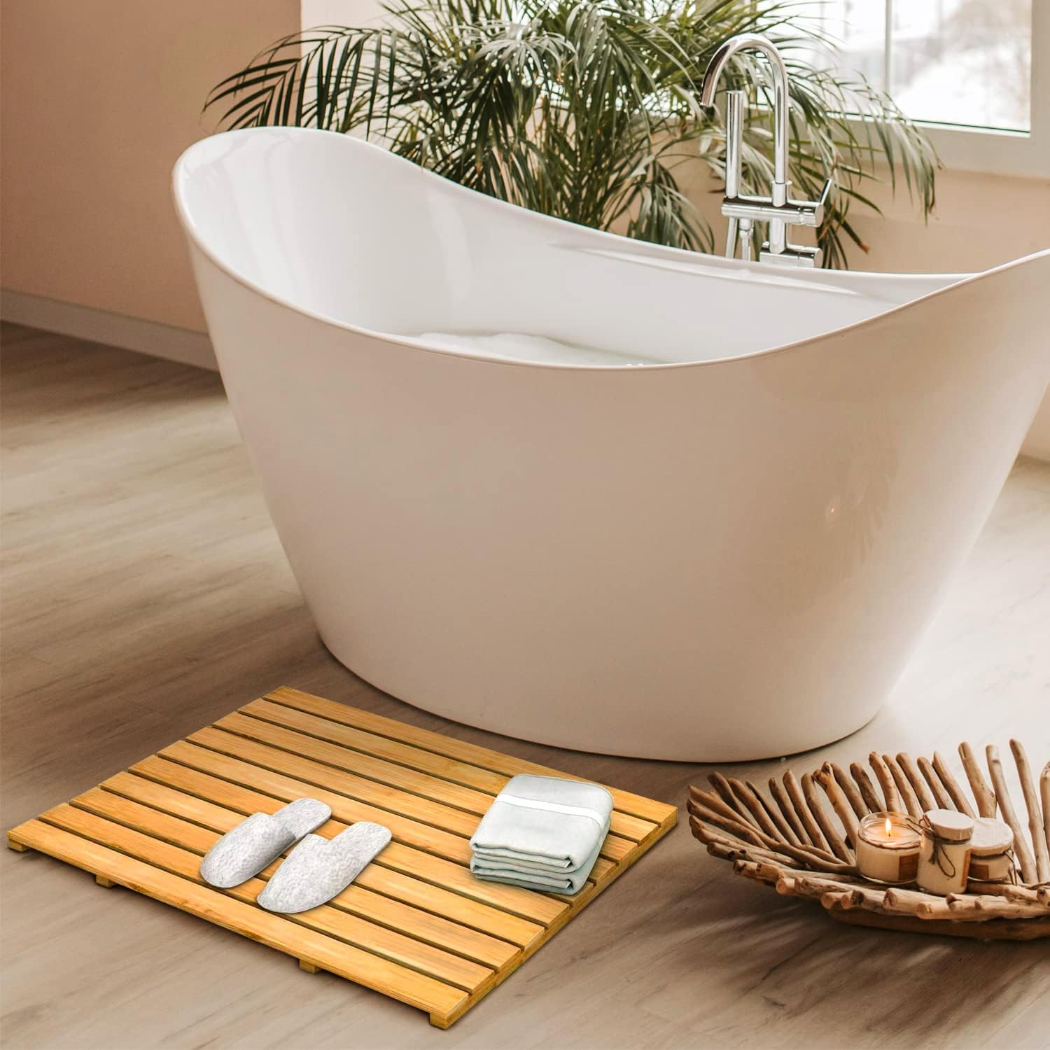 Clevinger Bamboo Bath Mat, Non Slip Shower Mat for Bathroom,Sturdy Waterproof Wooden Floor Duck Board Easy Storage,Standard Mat Bathroom Showers, Bathtubs, Floors, Indoor and Outdoor Use Color HO0268