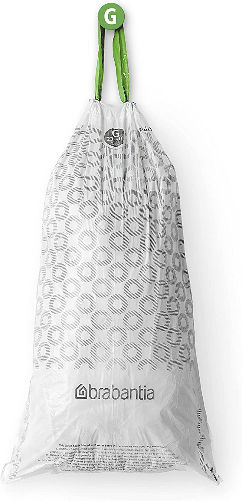 Brabantia 138423 Perfectfit Bin Liners Multipack (Size G/23-30 Litre) Thick Plastic Trash Bags with Tie Tape Drawstring Handles (120 Bags), White image number 6