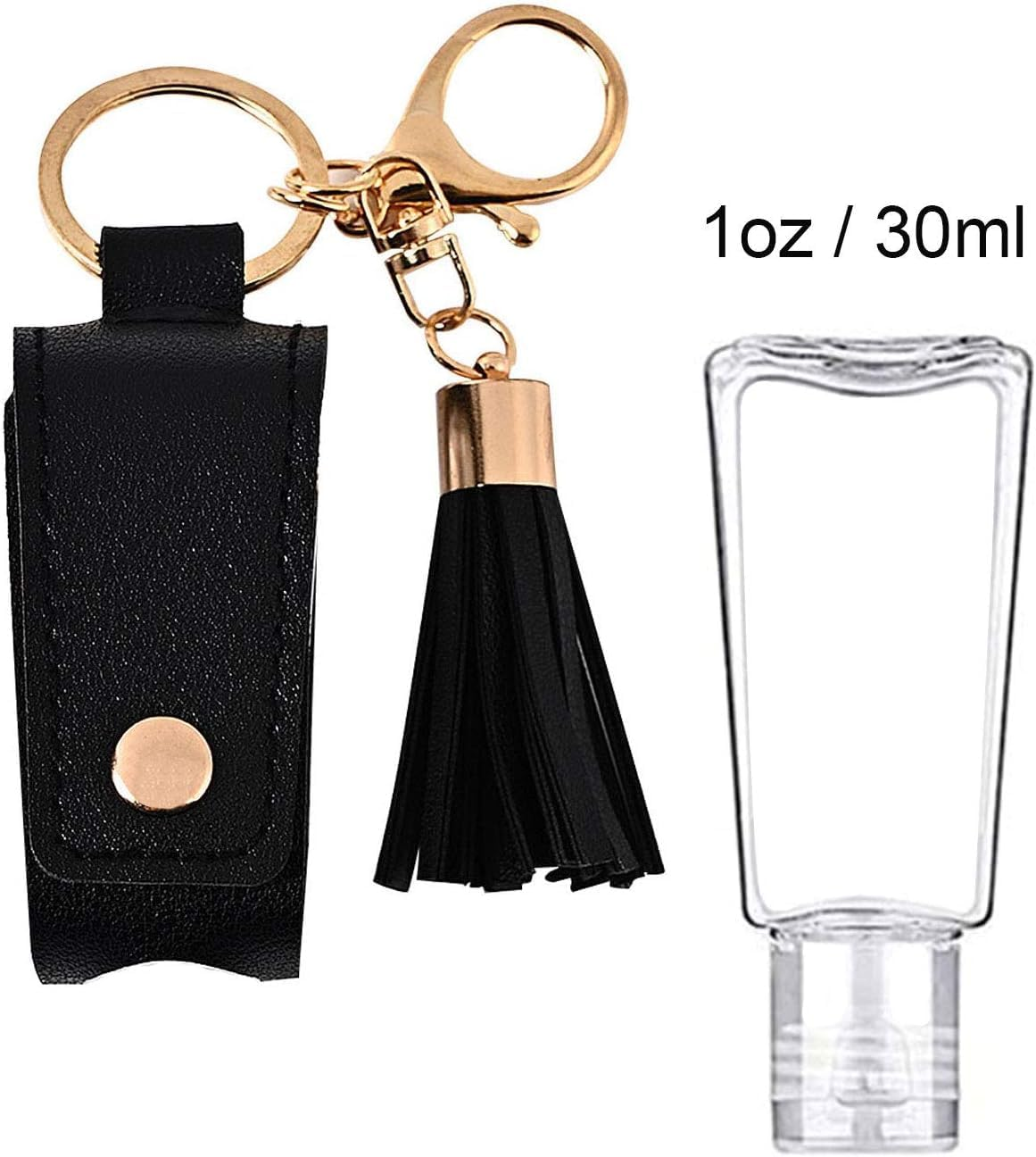 Portable Empty Travel Bottle Keychain Hand Sanitizer Bottle Holder 3 Pack 1Oz / 30Ml Small Squeeze Bottle Refillable Containers for Toiletry Shampoo Lotion Soap (Black+Grey+Khaki)