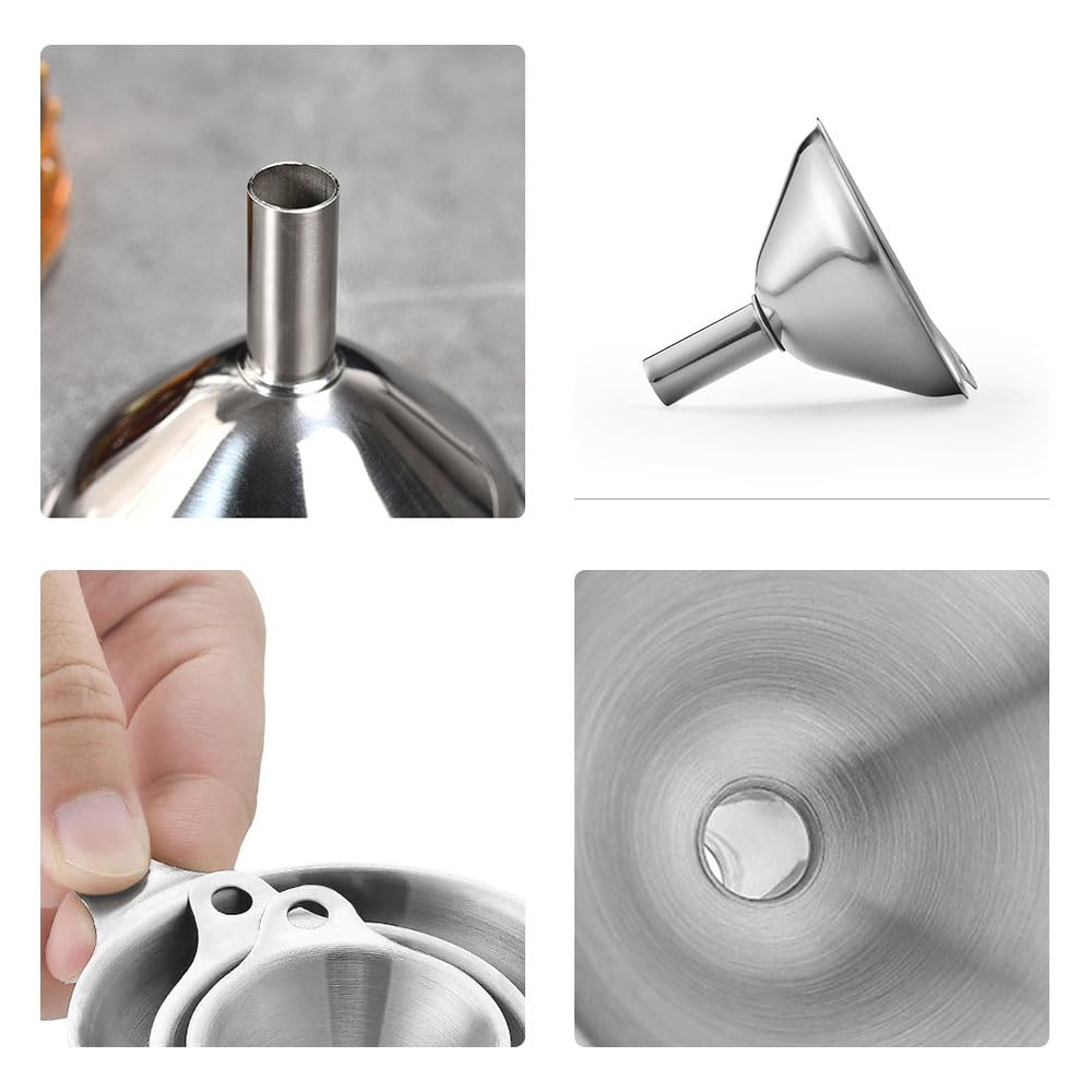 Metal Funnel Set, 3 PCS Small Stainless Steel Kitchen Funnels, Food Grade, for Transferring Liquid, Cooking Oil, Jam, Powder (2.95" / 2.16" / 1.77")