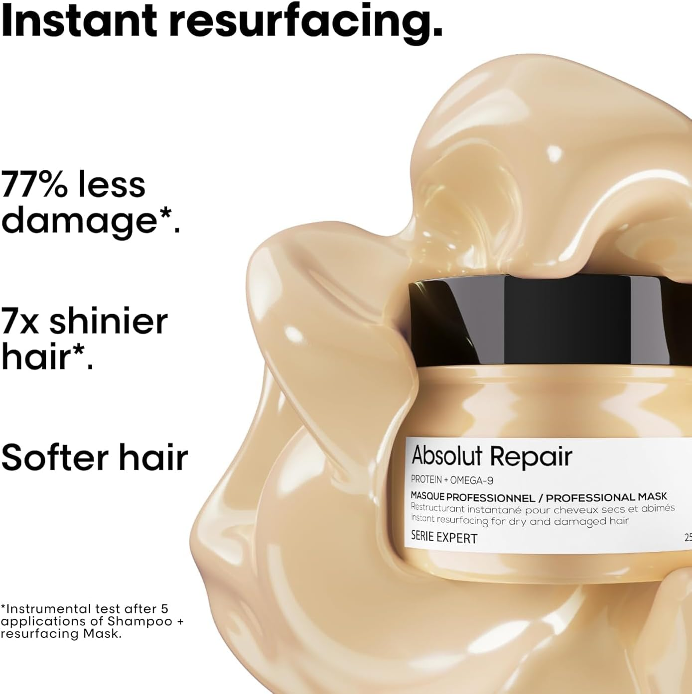 L'Oreal Professionnel Absolut Repair Hair Mask | Salon Grade Protein Hair Treatment | Repairs & Nourishes Dry, Damaged Hair | with Quinoa & Proteins | Adds Shine | Medium to Thick Hair Types | 250Ml image number 1