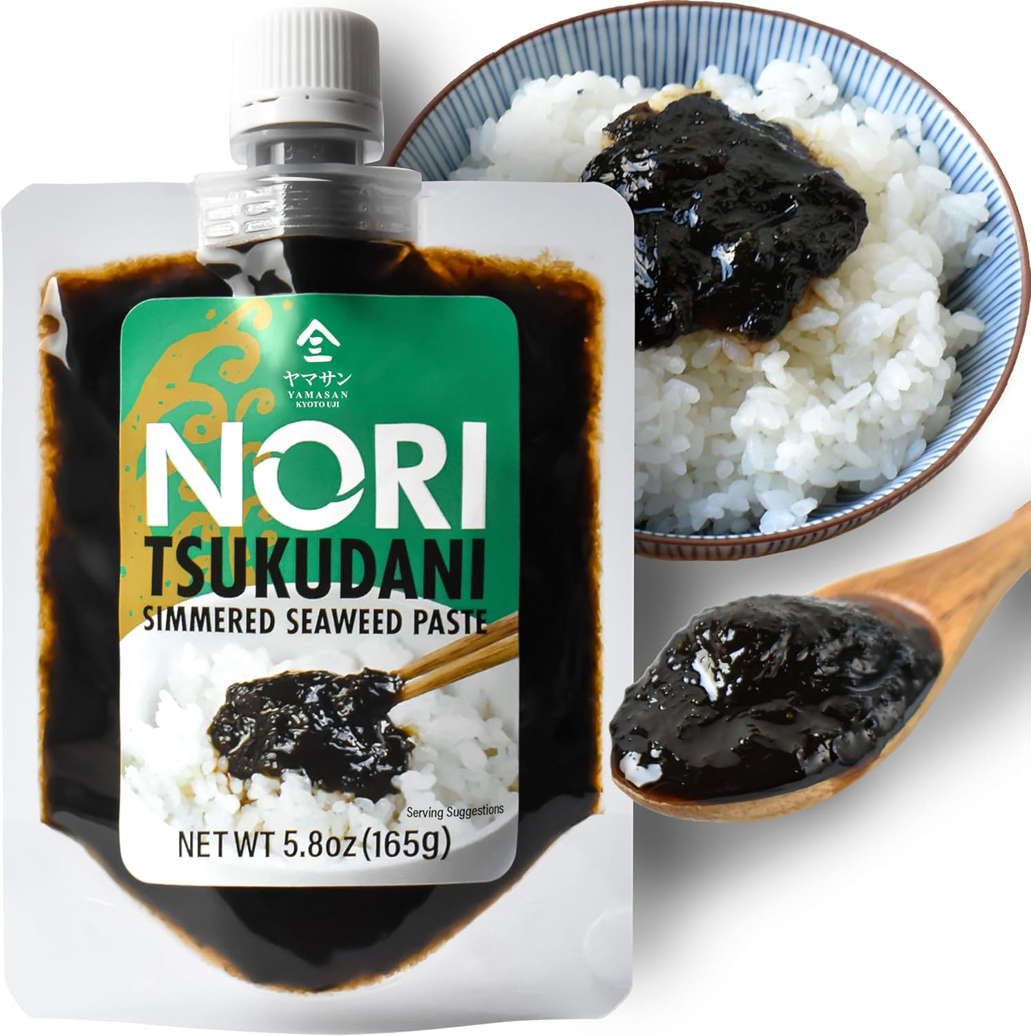 YAMASAN KYOTO UJI Japanese Nori Tsukudani Simmered Seaweed Paste, Umami and Sweet, Vegan, Low Fat, Versatile Condiment for Topping Rice and Various Dishes, Made in Japan (165G) image number 5