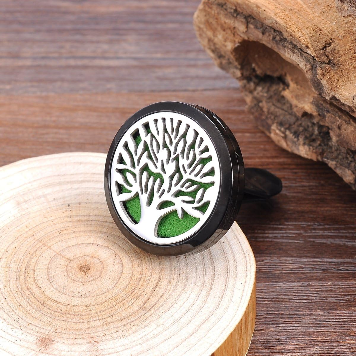 HOUSWEETY Car Air Freshener Aromatherapy Essential Oil Diffuser - Tree of Life Stainless Steel Locket,12 Refill Pads image number 1