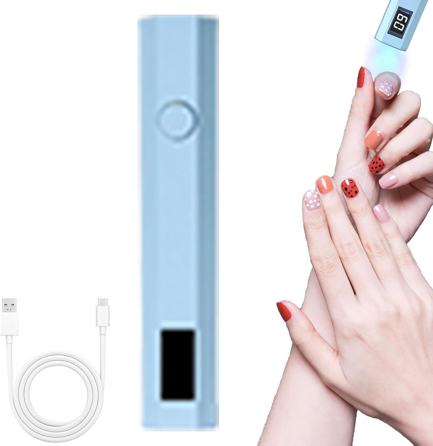 Handheld UV Light for Gel Nails - Small Rechargeable LED Light for Nails | Glue Dryer Lamp with 2 Timer Settings, Cordless Handheld Nail Tool for Adults Women