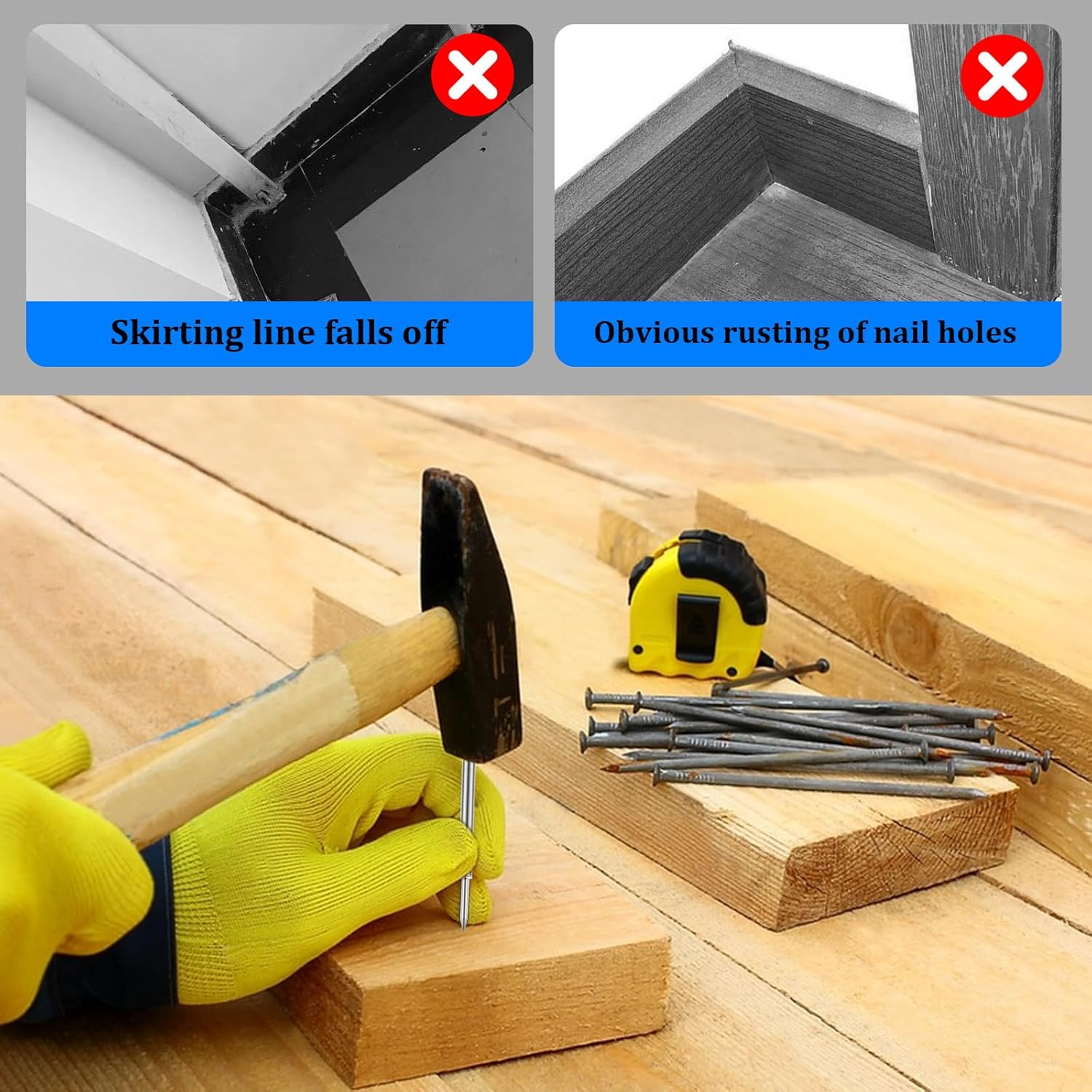 Pack of 300 Double Head Skirting Board Nails, Seamless Nail with Double-Headed Socket Thread Nail, Double Headed Nails Wall Steel Nails, Invisible Safety Screws with 3 Sleeve Tools image number 3