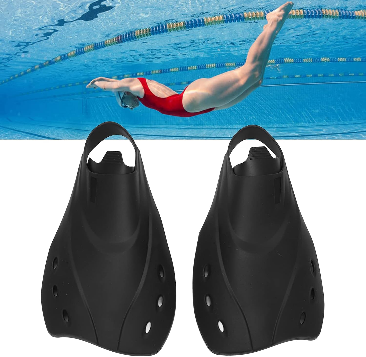 Black Short Fins Comfortable and Adjustable Swimming Training TPR Short Fins Softer Edges for Snorkeling, Swimming and Diving