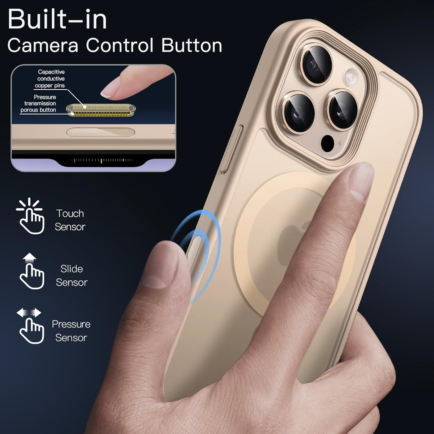 Jetech Magnetic Case for Iphone 16 Pro Max 6.9-Inch with Camera Control Capture Button, Compatible with Magsafe, Translucent Matte Back Slim Shockproof Phone Cover (Desert Titanium)