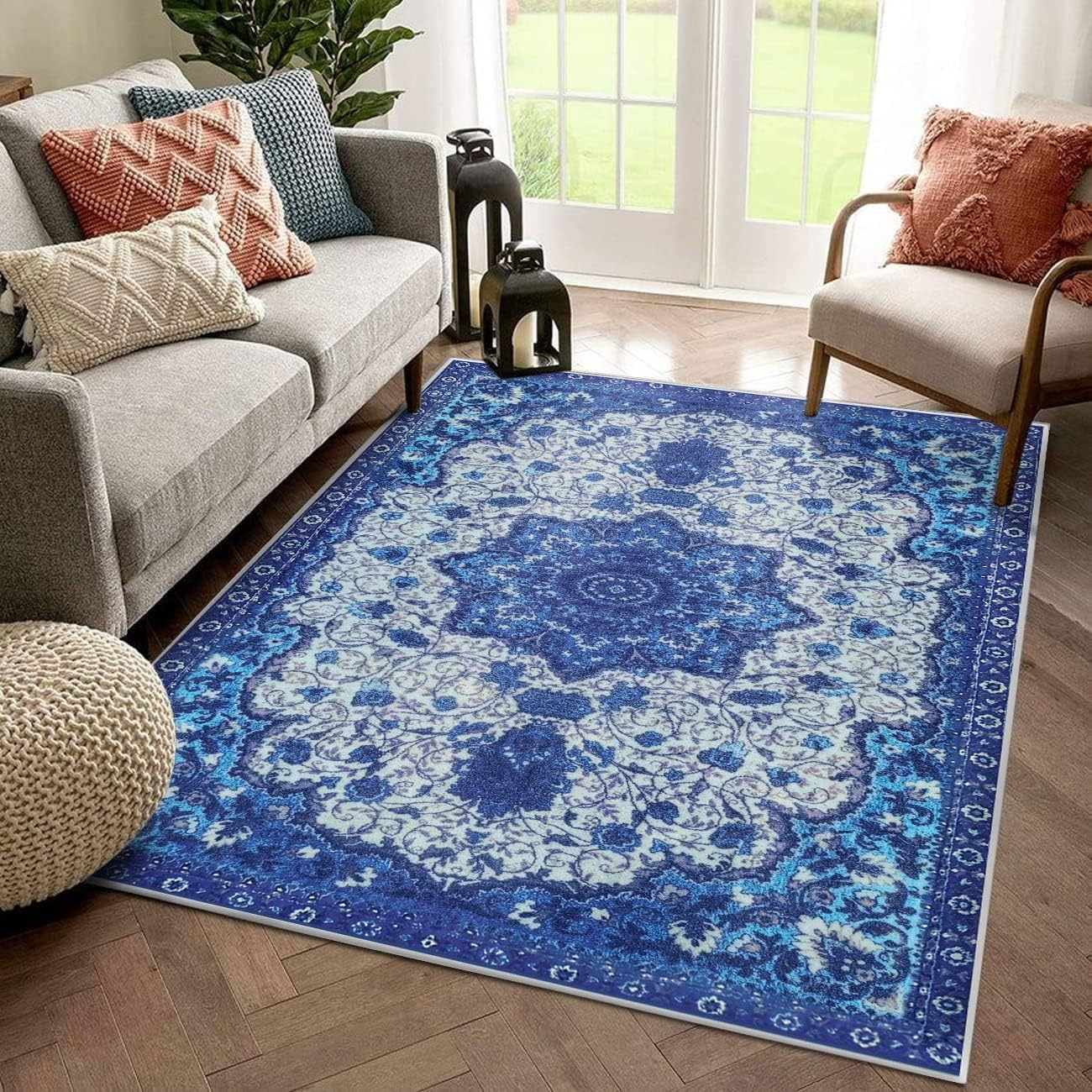 Calore Persian Area Rugs Soft Carpet Retro Rugs for Living Room Bedroom Floor Mat Indoor Home Decorative Rugs Extra Large Rug (Blue, 200 * 300Cm)
