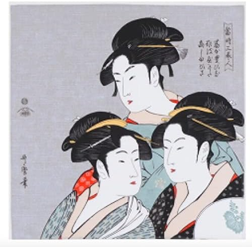 Honjien Furoshiki Traditional Japanese Fabric Wrapping - Ukiyo-E Art Motif, UTAMARO Kansei Three Beauties - Hokusai Red Mt. Fuji image number 3