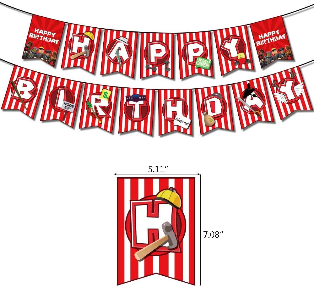 Roblox Birthday Party Supplies, Ro-Blox Theme Party Decorations Set, Include Balloons, Happy Birthday Banner, Cake Topper, Roblox Virtual World Party Decorations for Boys Birthday image number 5