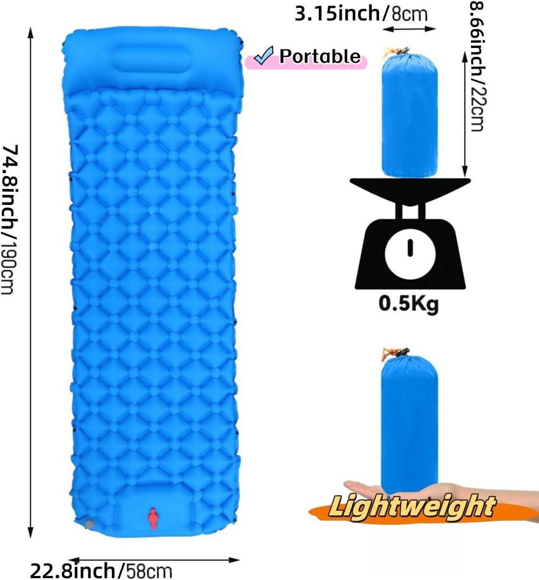 Wigmoa Li-L Ultralight Inflatable Camping Sleeping Pad with Built-In Foot Pump and Pillow - Compact Air Mattress for Backpacking, Hiking, and Traveling - Lightweight Camping Mat (Spring Green) image number 3