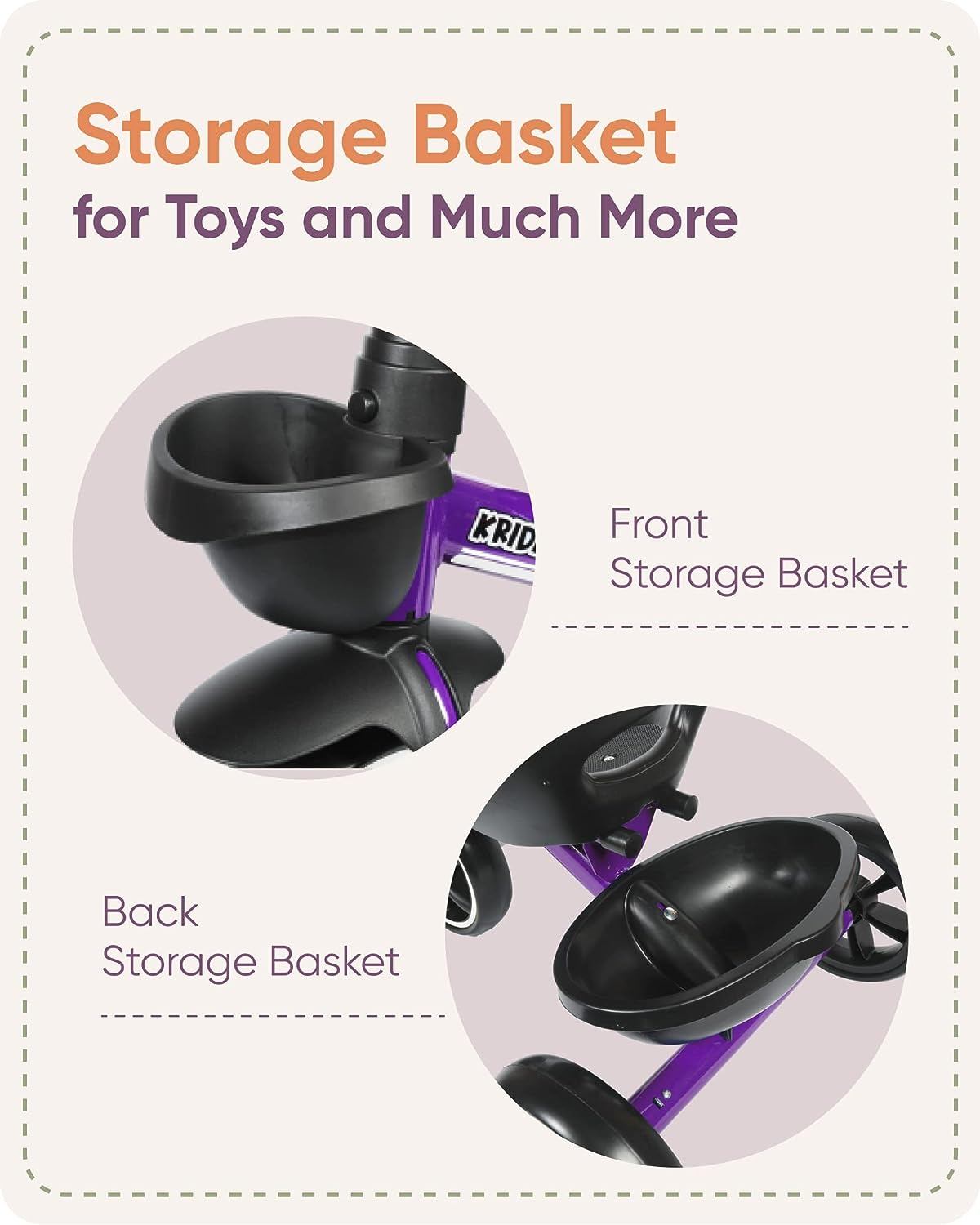 KRIDDO Kids Tricycles Age 24 Month to 4 Years, Toddler Kids Trike for 2.5 to 5 Year Old, Gift Toddler Tricycles for 2-4 Year Olds, Trikes for Toddlers, Purple image number 1