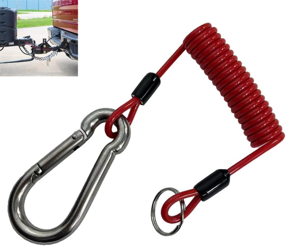 Breakaway Trailer Cable- Heavy Duty Steel Wire Coiled Safety Cables Strap for RV Towing Trailer - Stainless Steel Spring Towing Coil for Enhanced Durability - Extends up to 6Ft
