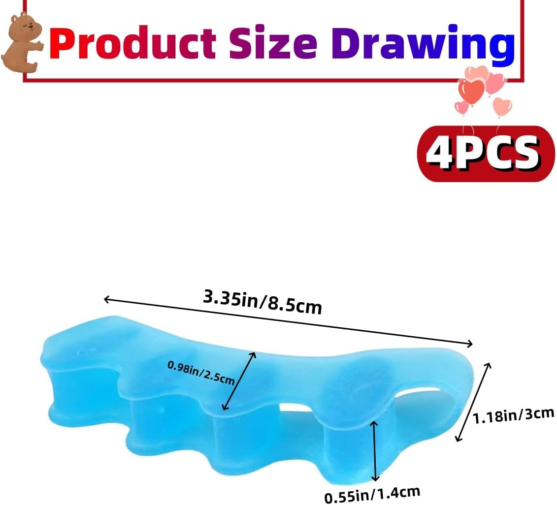 2 Pairs of Toe Separators,Ywbfove Soft Rubber Toe Extenders for Both Men and Women, for Bunions, Plantar Fasciitis, Hammer Toes, Claw Toes, Foot Pain in Both Women and Men (Blue/Transparent) image number 2
