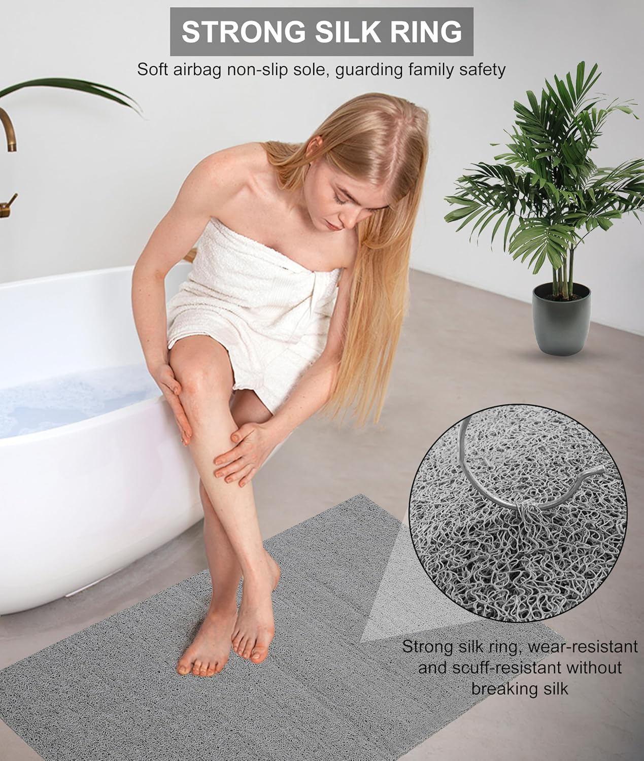 Non Slip Shower Mat Quick Drying Bathroom Accessories Water Proof Soft PVC Loofah Shower Mat for Toilet image number 4