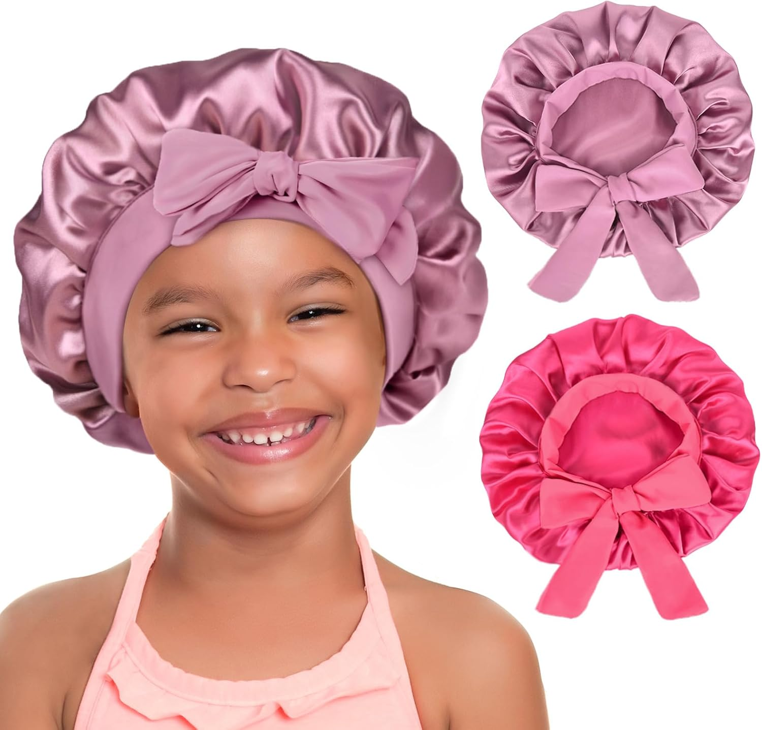 YANIBEST 2 PCS Baby Bonnet Silk Bonnet for Kids Sleeping Cap Curly Natural Hair Silk Bonnets for Girls Boys Infant image number 2