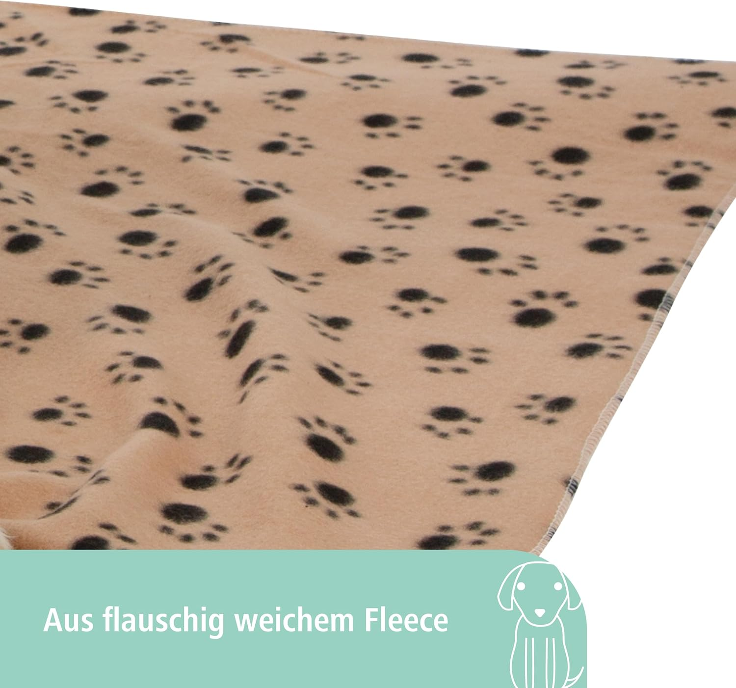 Kerbl Pet Stella Paw Print Dog Blanket Beige Fleece Blanket for Basket Sofa Bed 140 X 100 Cm