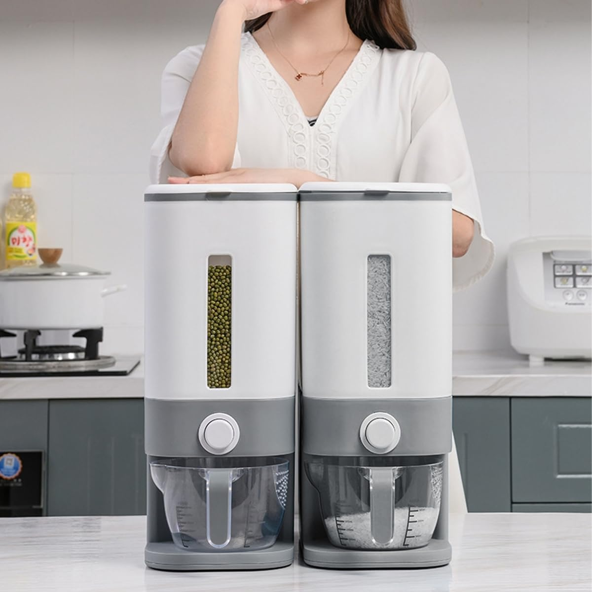 AIMALL 12Kg Automatic Grain Dispenser, Large-Capacity Food Storage Container for Kitchen, Moisture-Proof Rice Cereal Box image number 1