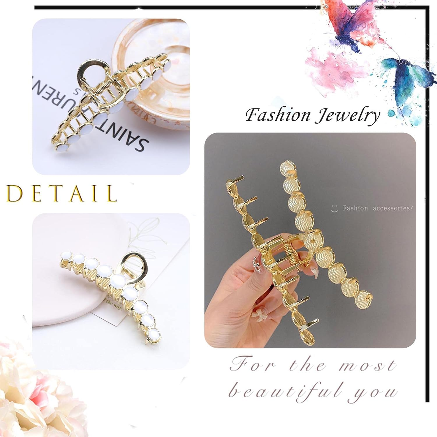 Inateannal Small Opal Hair Claw Clips for Women Girls Non-Slip Shark Clip Hair Clip Large Wedding Bridal Hair Clip Hair Accessories for Thick Hair Thin Hair image number 1