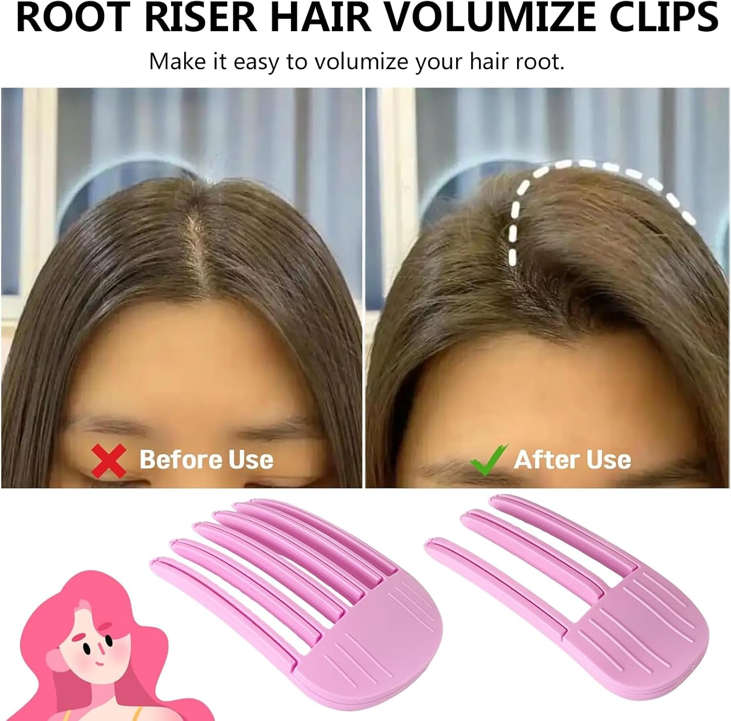 Pack of 4 Volume Hair Clips for Fluffy Bangs, Wind Styling Comb for Fluffy Bangs, Traceless Hair Clip, Hair Styling Tools, Root Clips for a Natural Voluminous Look image number 5