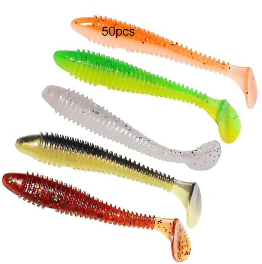 50Pcs Paddle Tail Swim Baits, Durable Soft Plastic Swimbait Paddle Tail Swimbait Soft Fishing Lures,Bass Trout Walleye Crappie Fishing Bait for Saltwater/Freshwater image number 6
