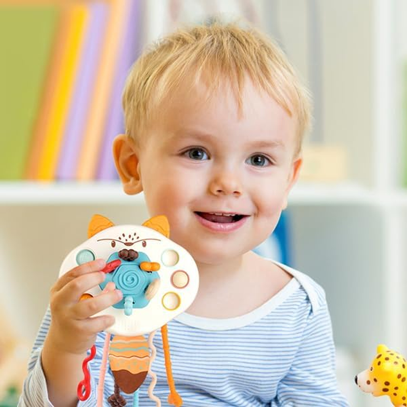 Montessori Pull String Toys Food Grade Silicone Sensory Pulling Toys for Babies 6-12 Months, Airplane Travel Car Stroller Activity Toy Gift for Toddlers Boys Girls 1 2 3 Year Old (Fox Shaped) image number 2