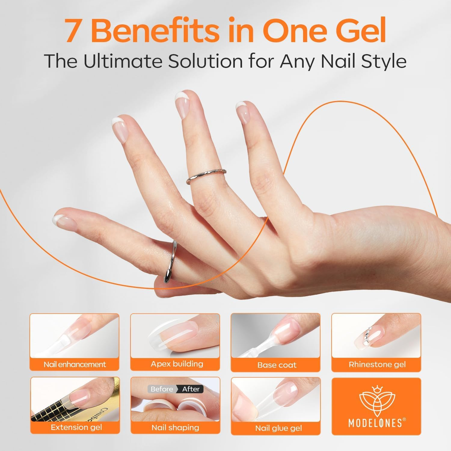 Modelones Builder Nail Gel with Gel Top Coat, 8-In-One Clear Gel Builder Acid Free Top Coat for Nail Thickening Apex Building Nail Extension Shine Finish and Long Lasting, LED Nail Lamp Cured 10Ml