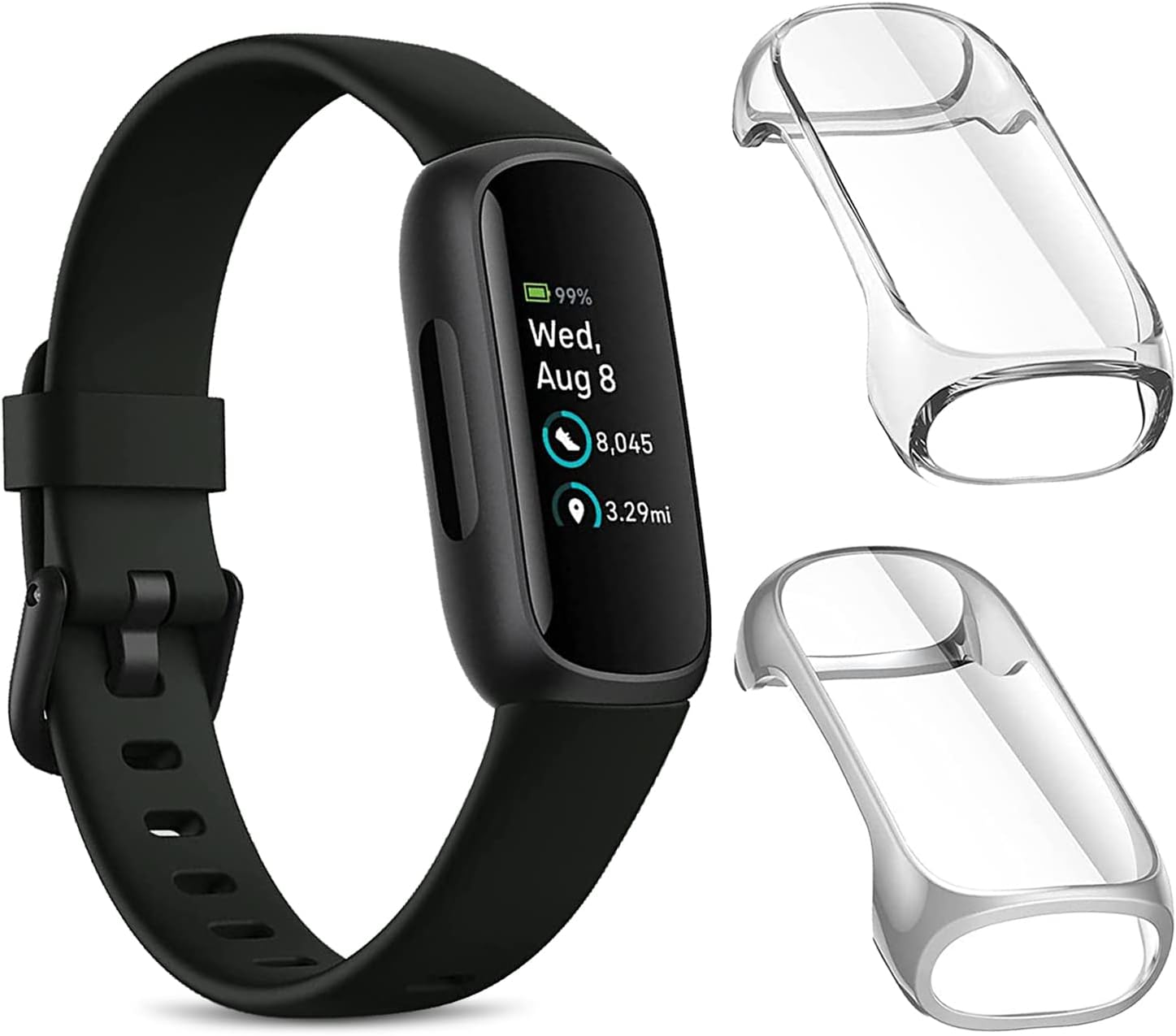 2-Pack Screen Protector Case Compatible with Fitbit Inspire 3, Soft TPU Case Rugged Cover All-Around Protective Case Cover (Silver/Clear) - Black/Clear image number 3