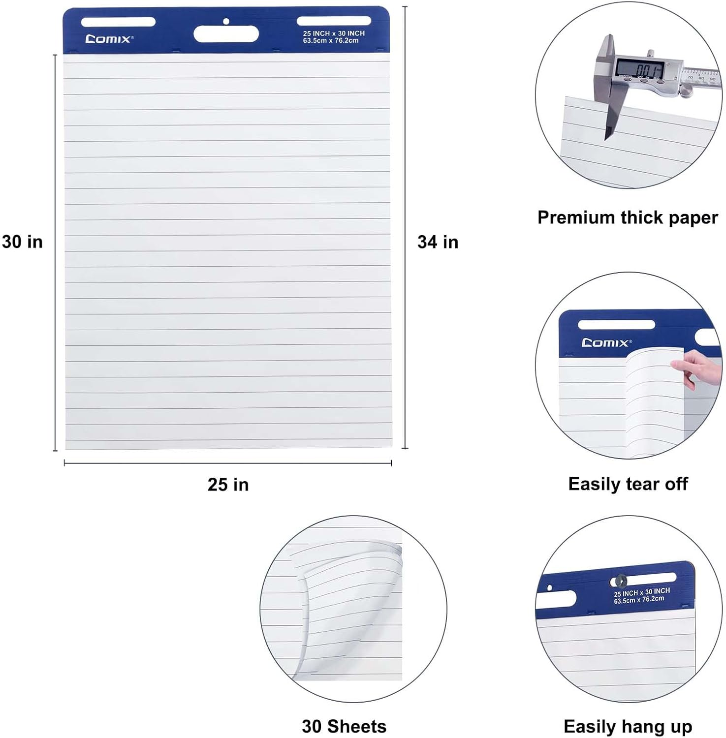 Comix Lined Sticky Easel Pad, 25 X 30 Inches Flip Chart Paper for Teachers, Large Self Stick Easel Paper, 30 Sheets/Pad, 2 Pads/Pack Office image number 2