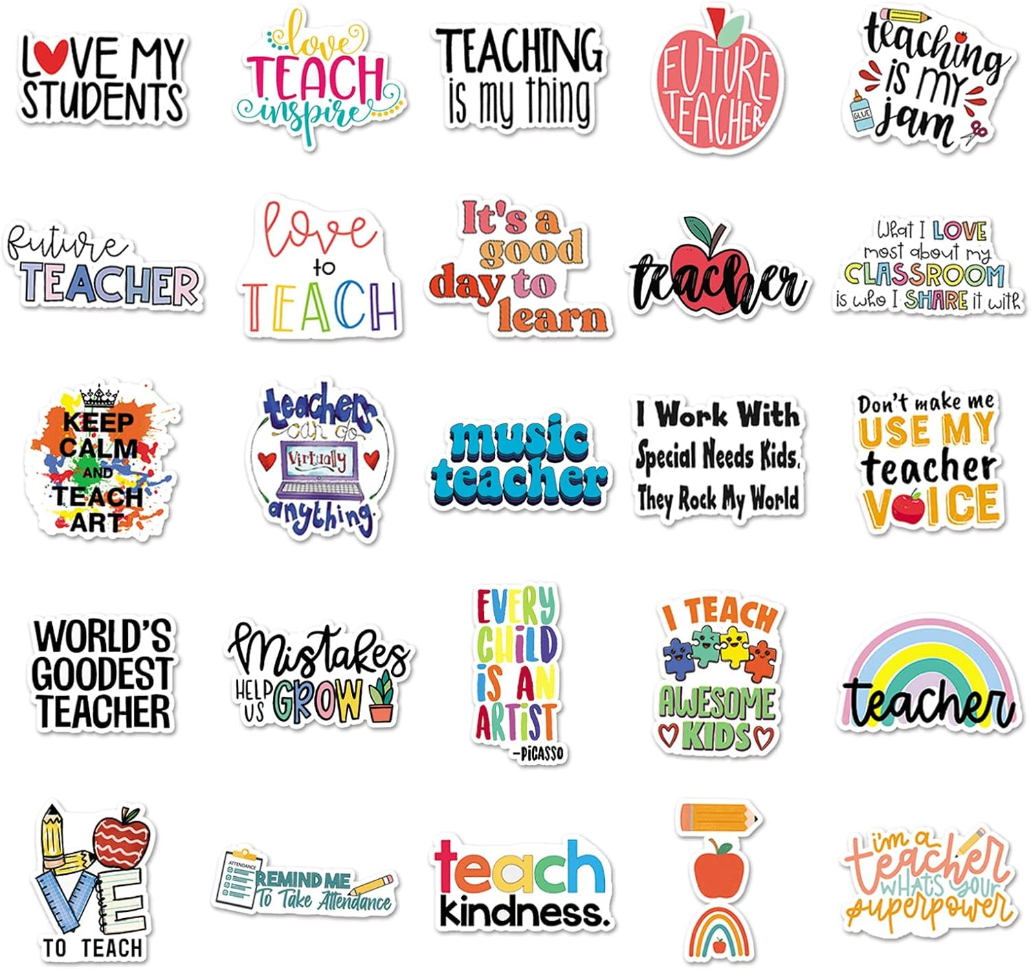 50 Packs Teachers Stickers Water Bottles Laptop Phone Motorcycle Computer Guitar Skateboard Hydroflasks Teachers Vinyl Sticker Waterproof Aesthetic Trendy Decals for Teens Girls Adults image number 1