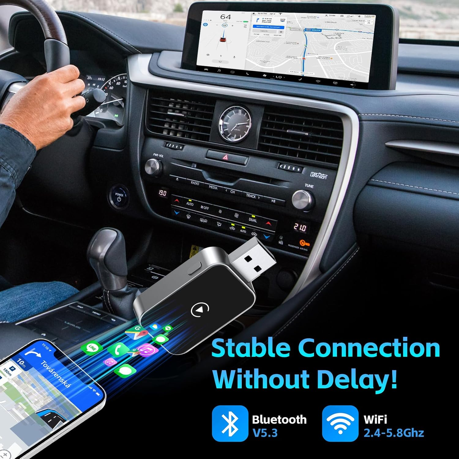 Wireless Carplay Adapter for Iphone,Convert Wired to Wireless Apple Carplay,Plug & Play, Fast Connection, Low Latency,Compatible with Iphone Ios 10+ & Cars 2016+ image number 3