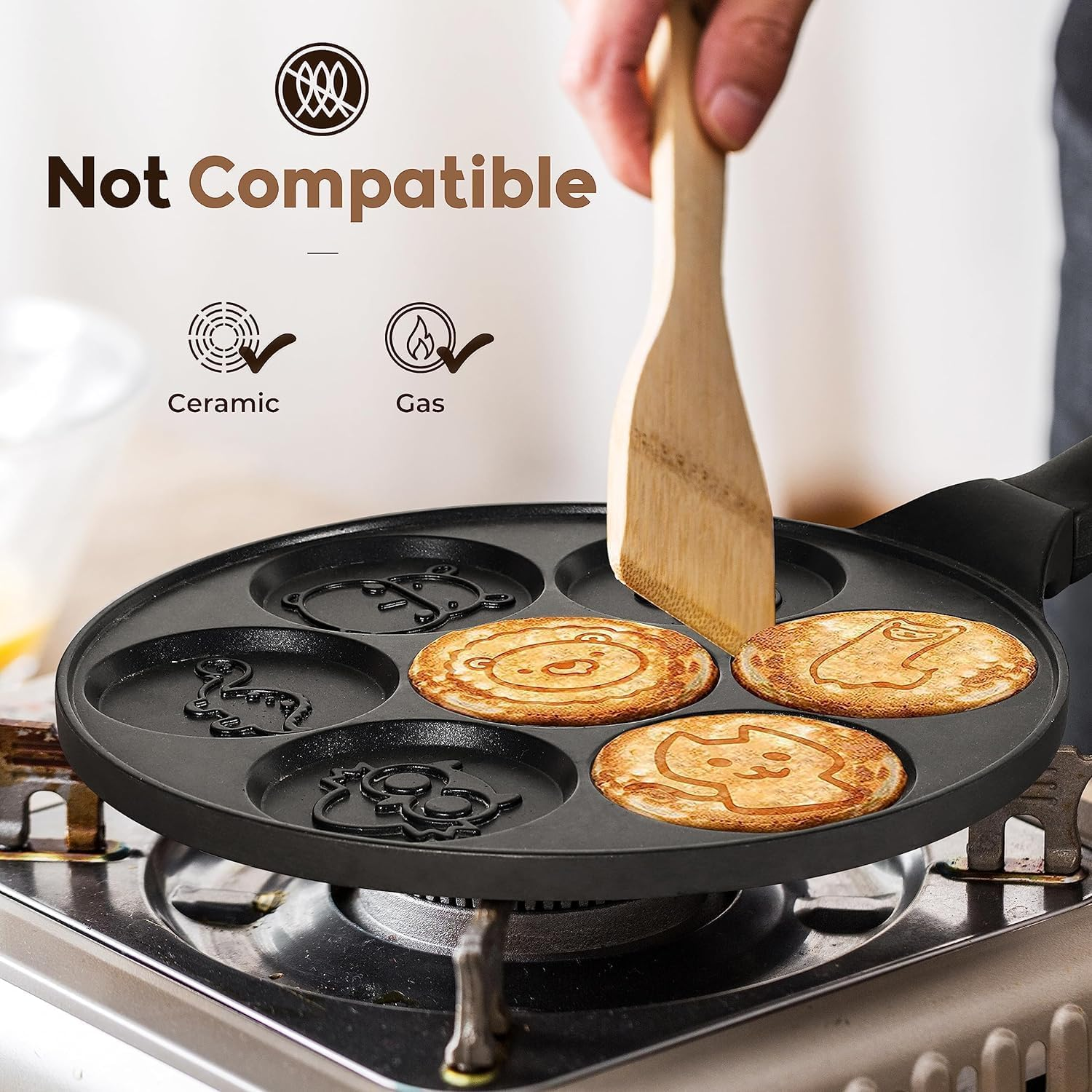 Pancake Pan Nonstick 10 Inch Animal Pancake Maker Mini Pancake Mold Pan Blini Pan for Kids Gifts Cake, Black (7-Cup) image number 1