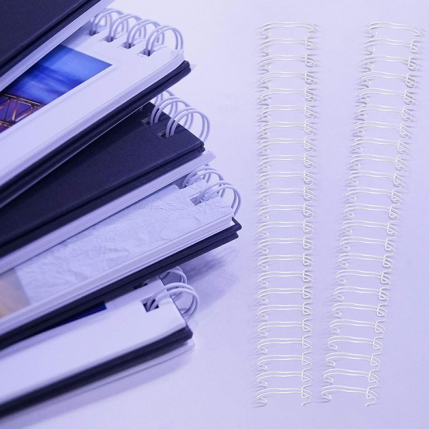 Zonon 6 Pieces Binding Wire Twin Loop Spines Double Loop Binding Wire 1 Inch Cinch Diameter 23 Holes for Teacher Student Document Notebook Making(White) image number 6