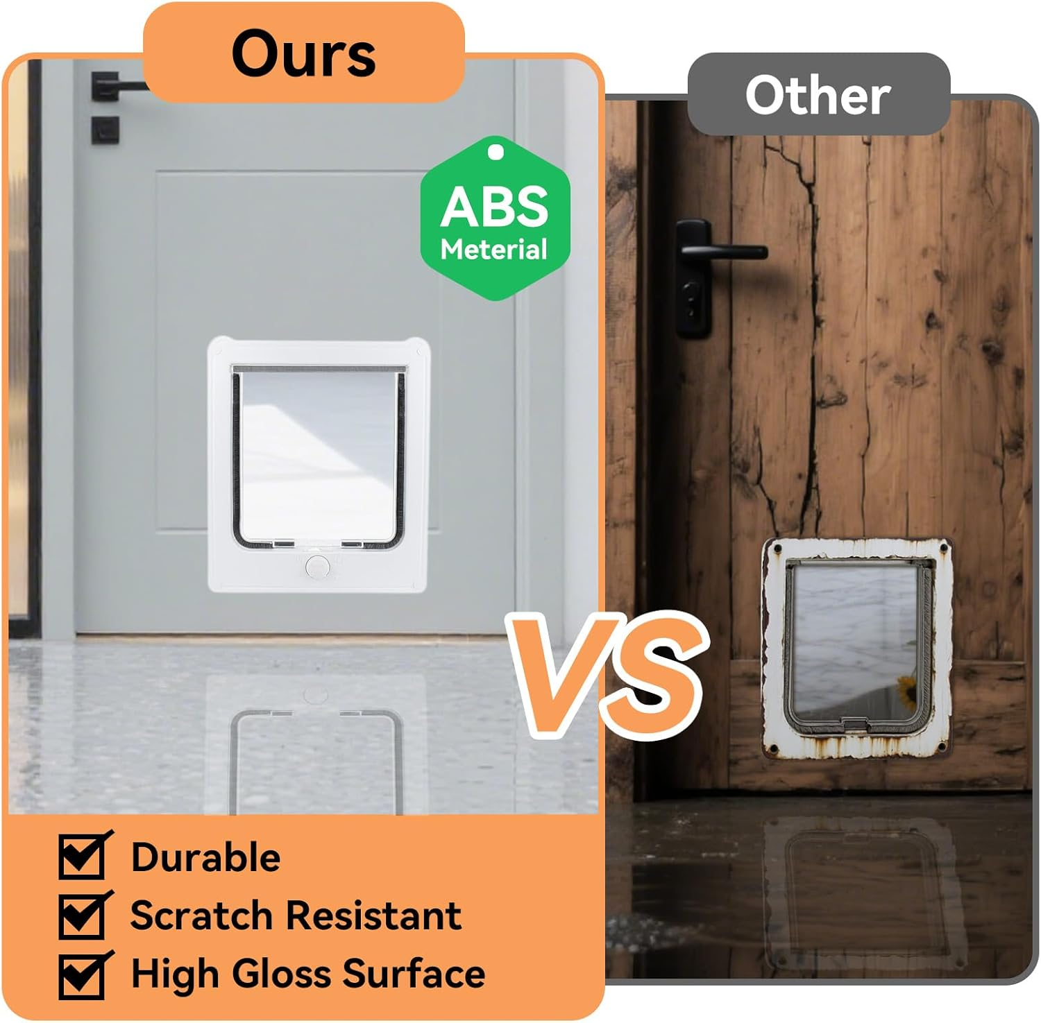 NAMSAN Cat Flap Cat Door with 4-Way Cat Flap Large Cats 27.5 X 23.5 Cm Cat Flap for Indoor Door Windproof Quiet Cat Door for Cats/Puppies, White