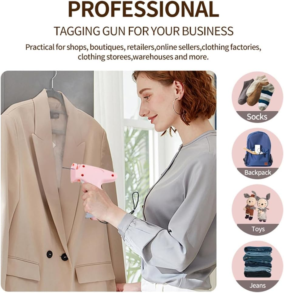 Stitchy Gun for Clothes - Handheld Stitch Gun Quick Clothing Fixer - Mini Stitch Tagging Gun - Includes 5 Needle, 1000 Black Fasteners & 1000 White Fasteners (Pink) image number 5