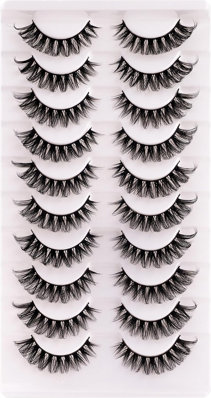 Russian Strip False Eyelashes D Curl Soft Faux Mink Lashes Natural Curly Cat Eye Fake Lashes Extension 10 Pairs Happy Heartbeat(Ic9) - Ic9 image number 5
