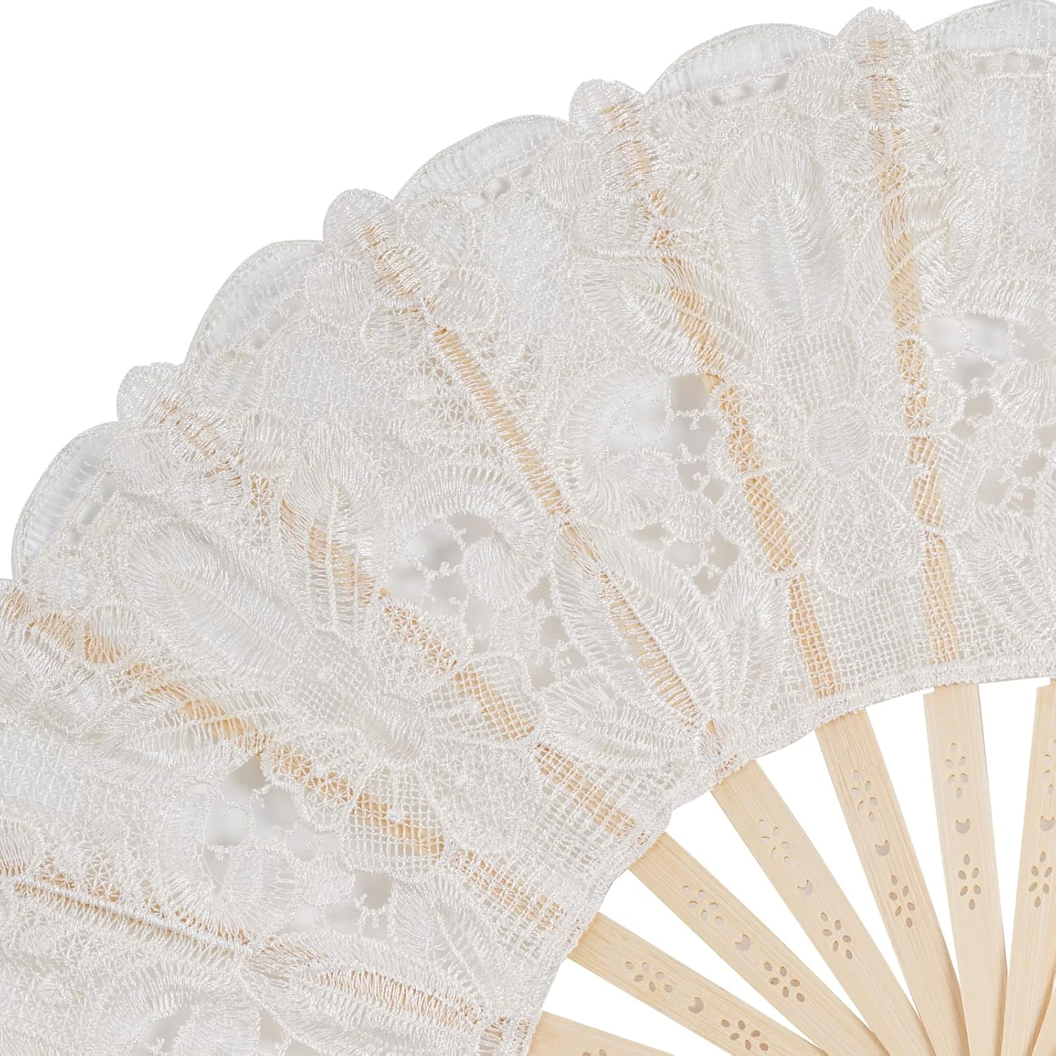 Choyaxo Cotton Lace Folding Hand Fans Embroidered Flowers Pattern Handheld Fans for Costume Weddings Dancing Party DIY Bridal Hand Fan (Beige) image number 1