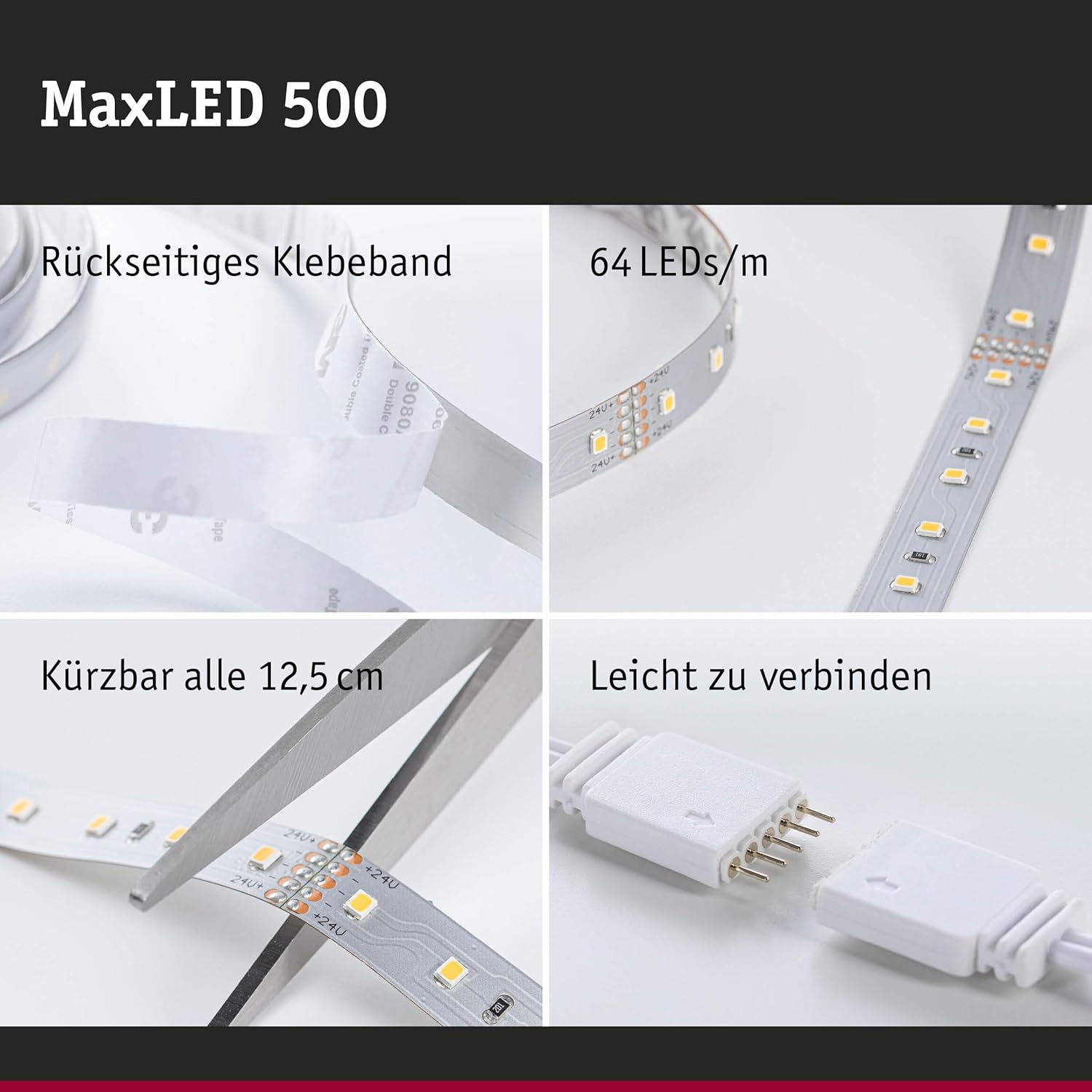 Paulmann 71240 Maxled 500 LED Strip Neutral White Individual Strip 1M 3,6W 550Lm/M 64 Leds/M 4000K image number 4