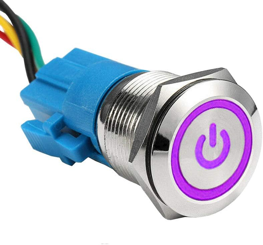 E Support 19Mm 12V 5A Power Symbol Angel Eye Halo Car Blue LED Light Metal Push Button Toggle Switch Socket Plug Wire
