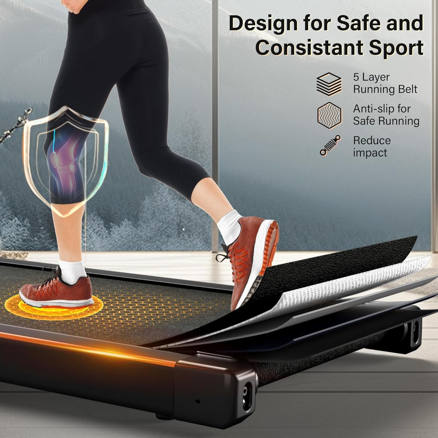 ACTFLAME Walking Pad under Desk, Portable Treadmill for Home and Office, 2 in 1 with Remote Control, 120KG Capacity, 2.5HP Compact with LED Display for Running - White image number 7