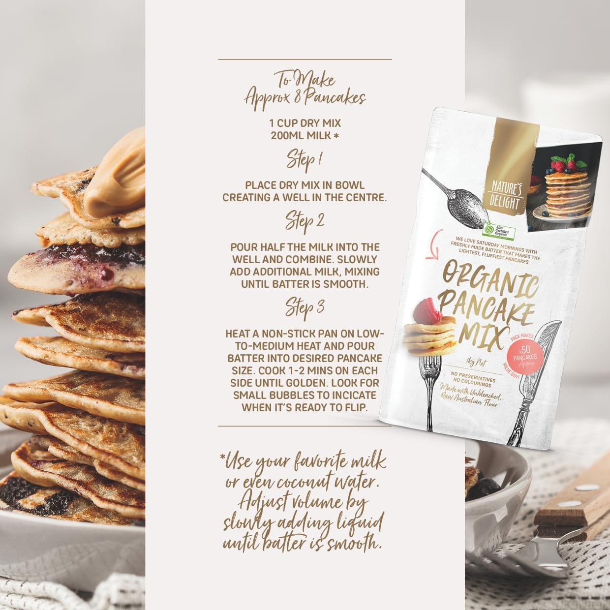 Natures Delight Organic Pancake Mix 1KG image number 5