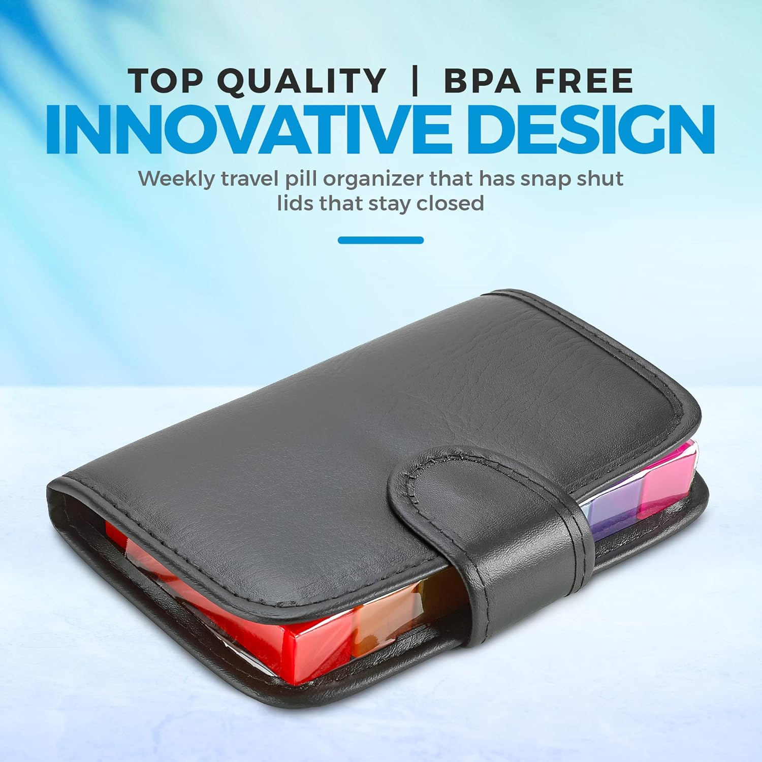 Weekly Travel Pill Organizer -  and Medication Wallet Pill Box Reminder, a Extra Large Pill Container Dispenser Case, Caddy Organizer, for 4 Times a Day, 7 Days a Week, 7.5 X 4.5 Inches image number 5