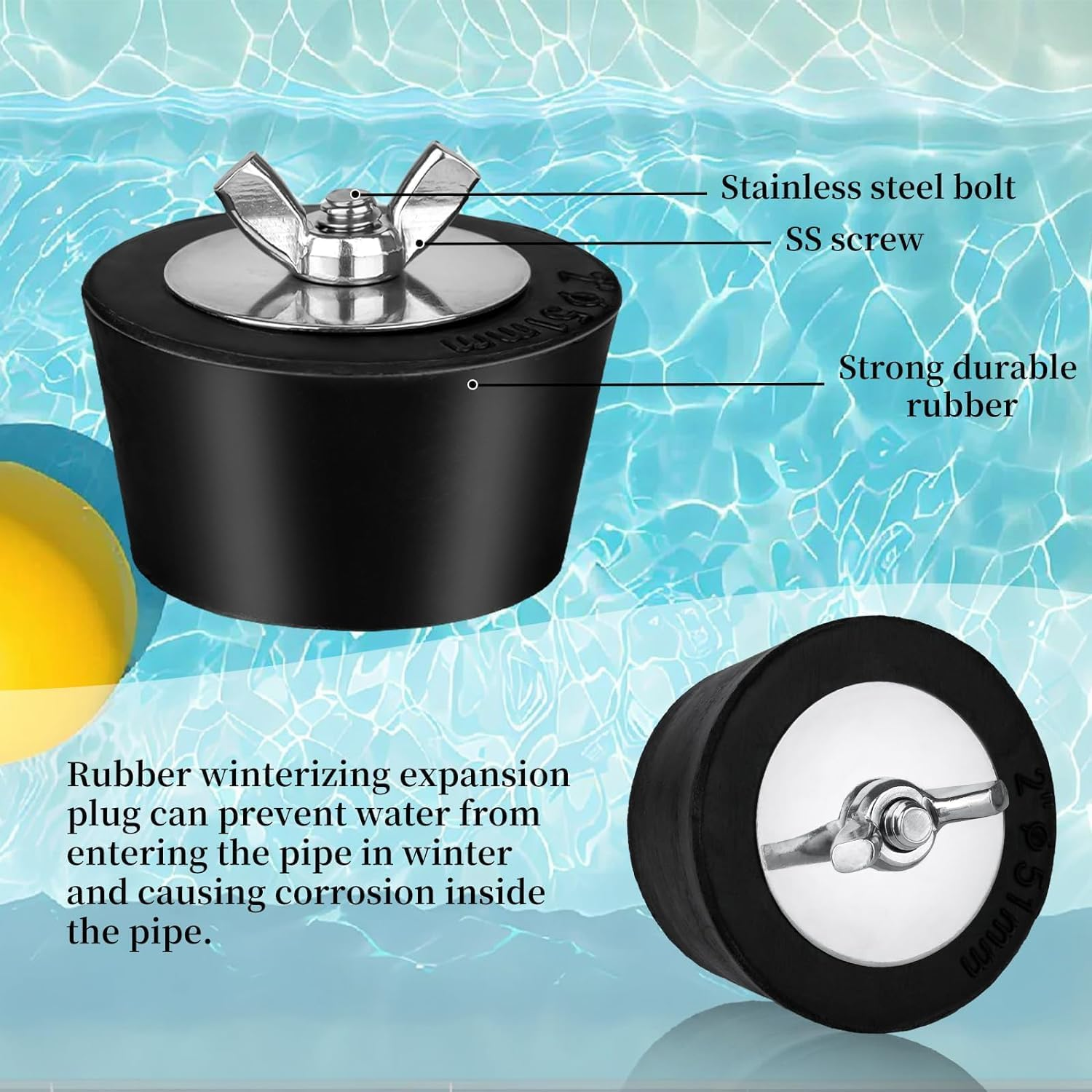 ADKUN Pool Winterizing Plug Premium 2" to 2.5" Swimming Pool Winter Expansion Plugs with SS Screw, Stainless Steel Bolts, Heavy Duty Rubber(2.5 Inch) image number 2
