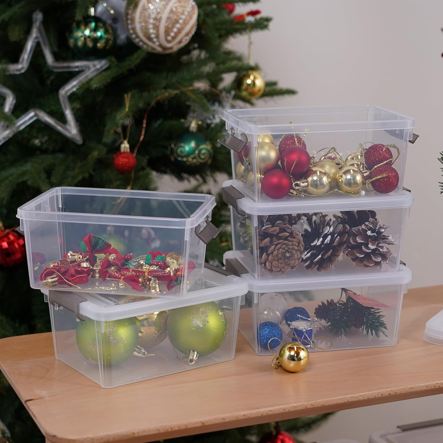 Citylife 1.3 QT 10 Pack Small Storage Bins Plastic Storage Container Stackable Box with Lids for Organizing, Clear White image number 2